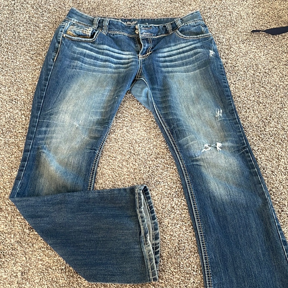 Bootcut dark wash distressed jeans